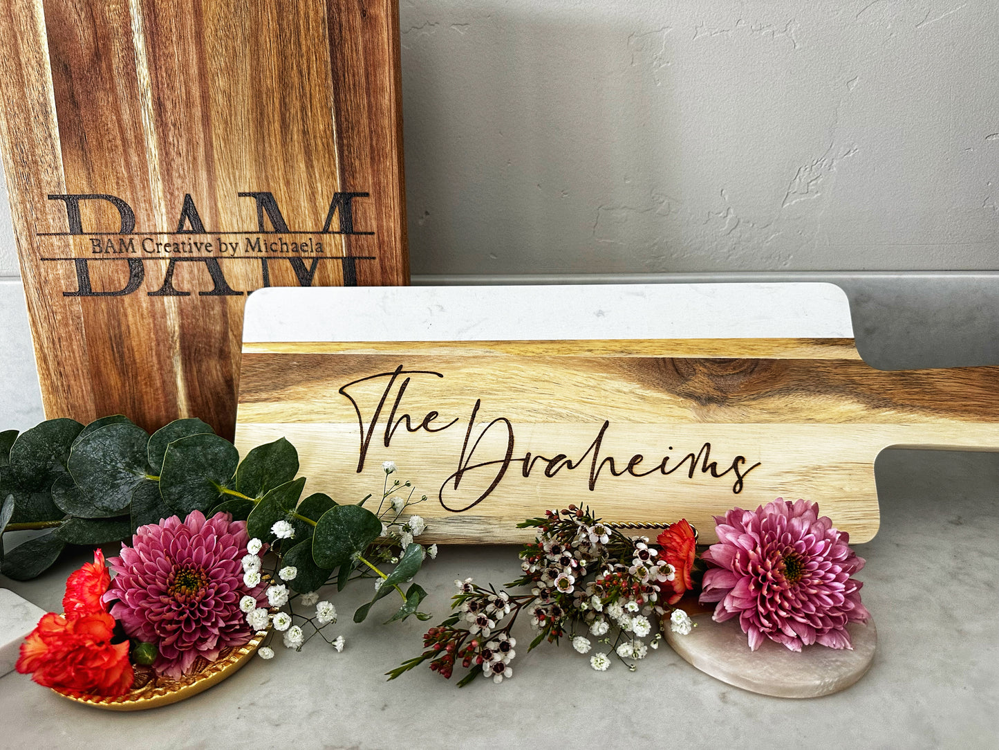 Customized Marble-Wood Charcuterie Board