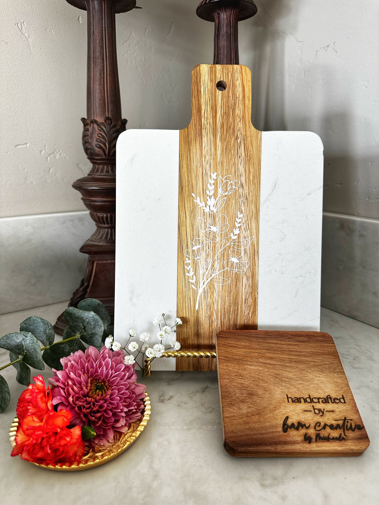 Customized Marble-Wood Charcuterie Board